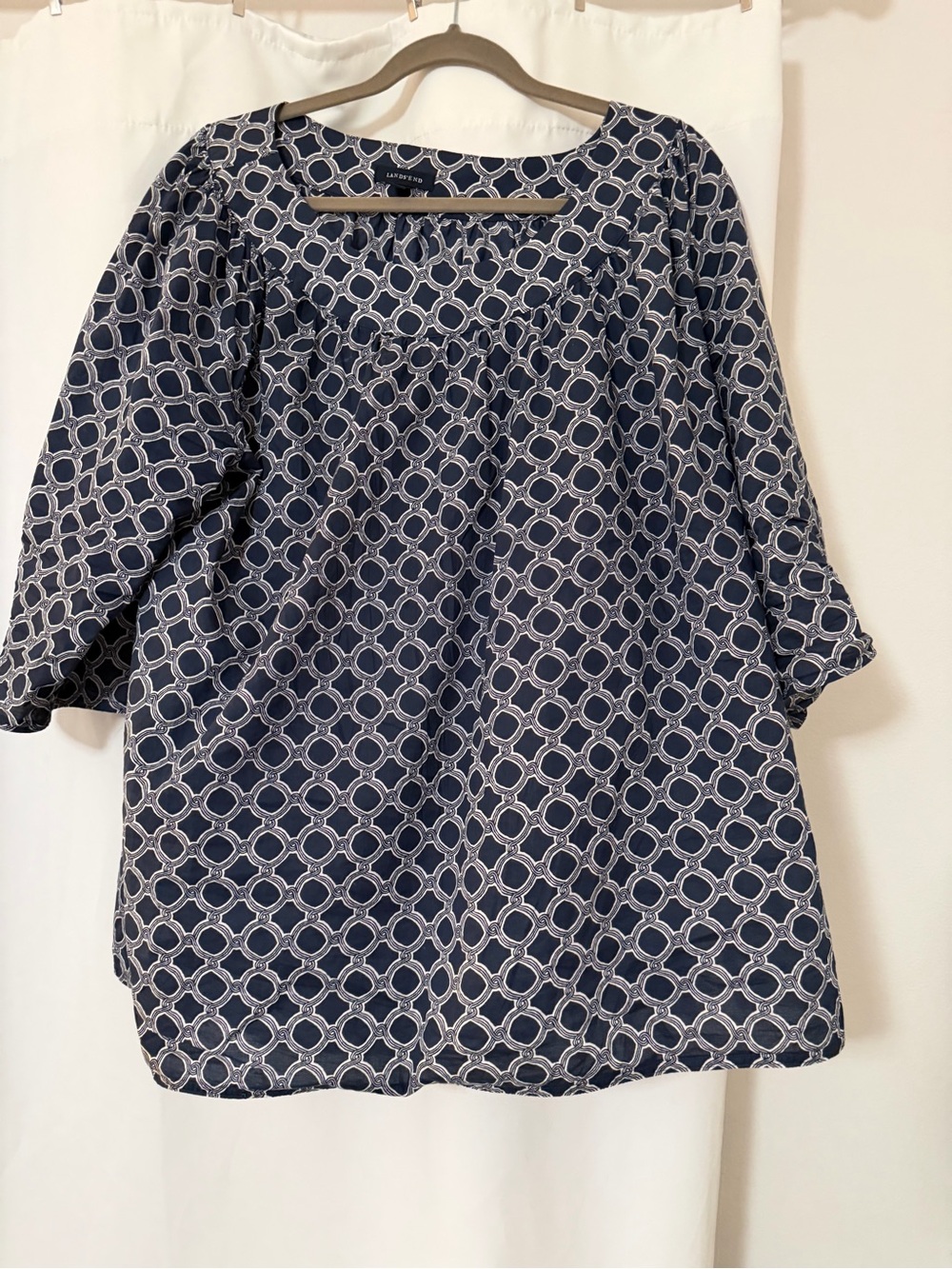 Lands' End Navy and White Ring-Print Women's popover Blouse